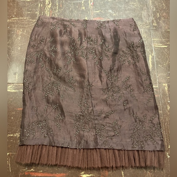 Vintage Y2K 2000s silk brown fairy core coquette midi embroidered mesh skirt 2 - Picture 8 of 10